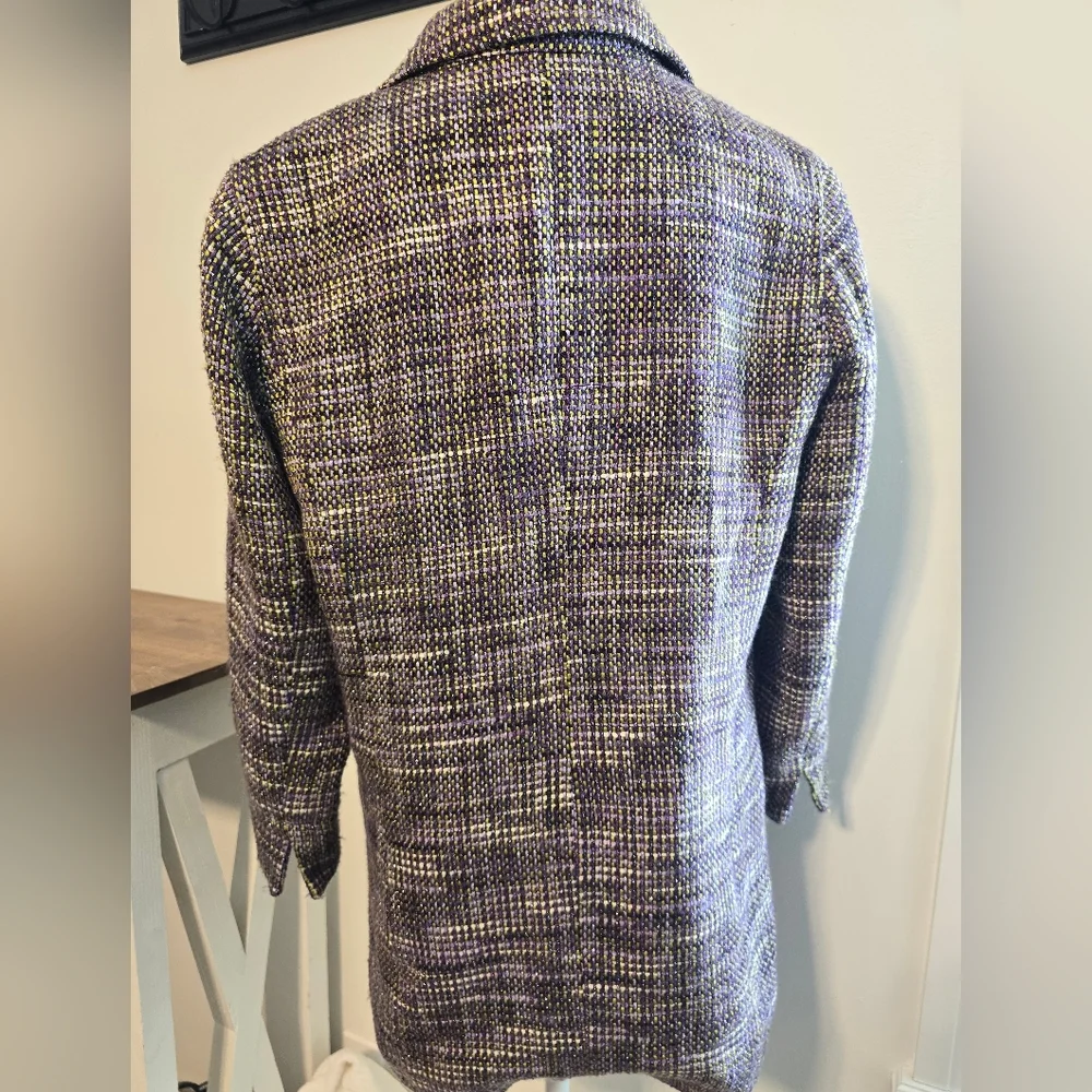 Chico's Plum Chartreuese Metallic Tweed Oversized Blazer Women's Size 8 - Picture 3 of 6